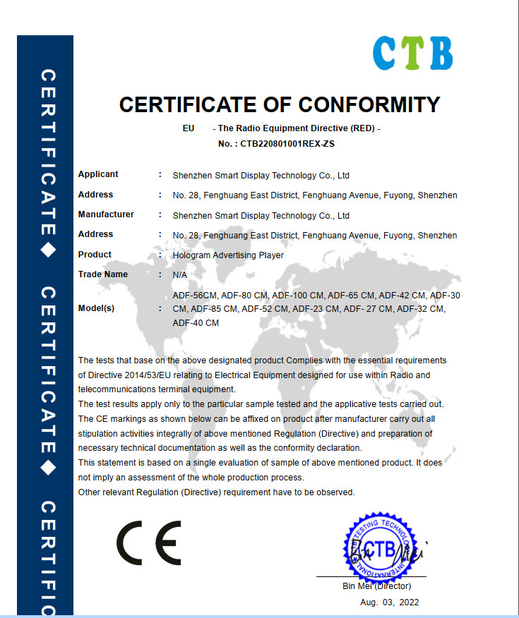 Chiny Shenzhen Smart Display Technology Co.,Ltd Certyfikaty